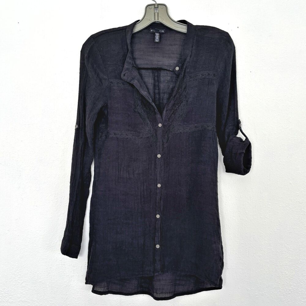 Womens Whimsigoth Gauzy Button Up Top Small Victorian Sheer Floral Steampunk